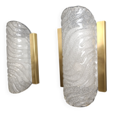 Pair of brass and glass wall lights by Fischer Leuchten, 1960s