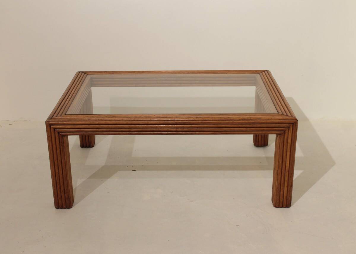Rattan and glass coffee table - 60s/70s