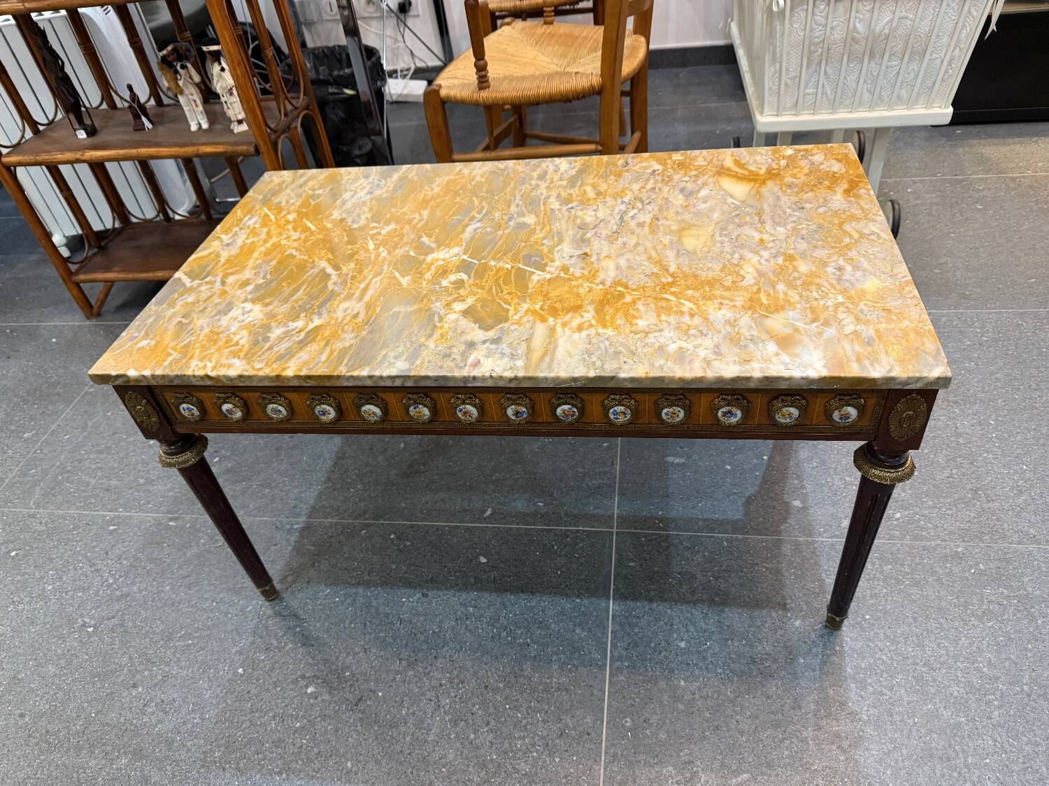 Louis XVI style coffee table - marble, porcelain medallions