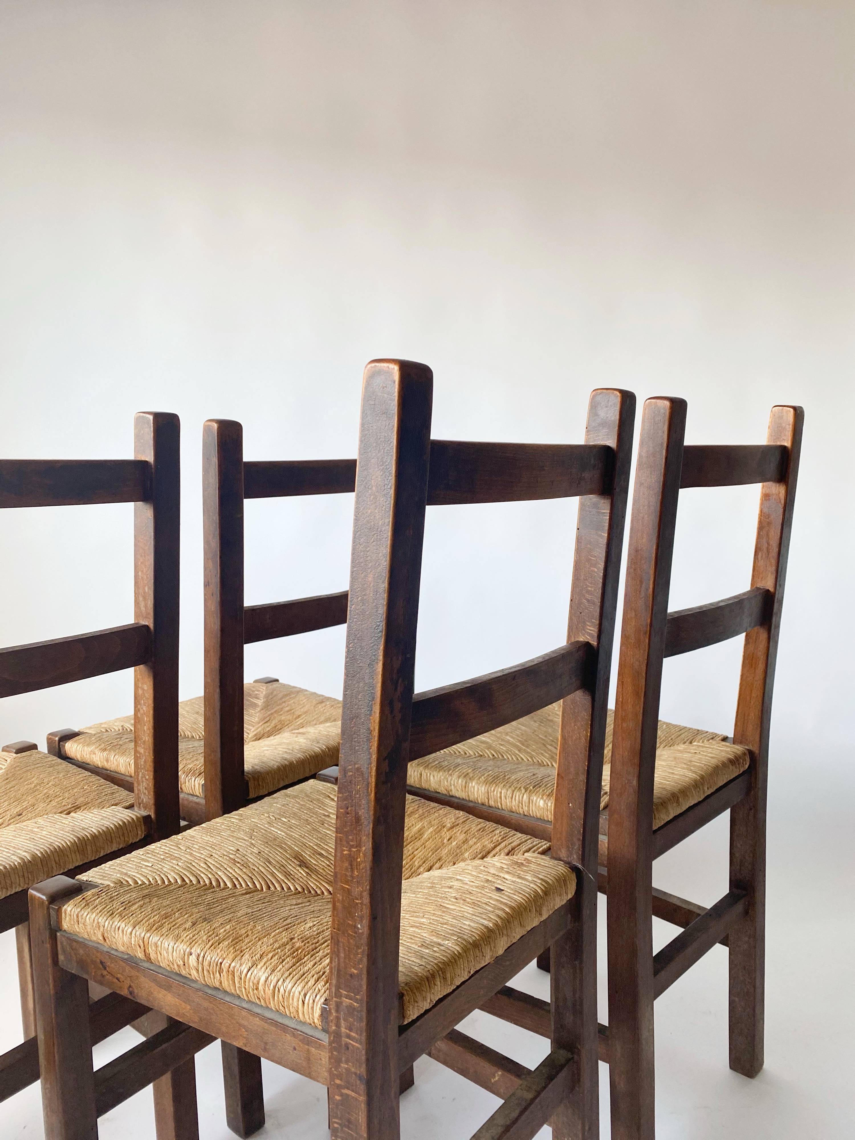 4 wooden and straw country chairs
