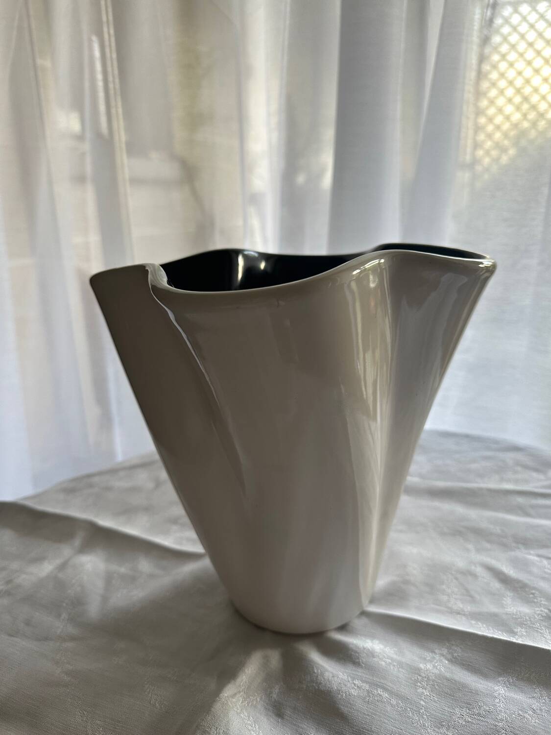 Imposing Black and White Ceramic Vase Signed Elchinger Vintage