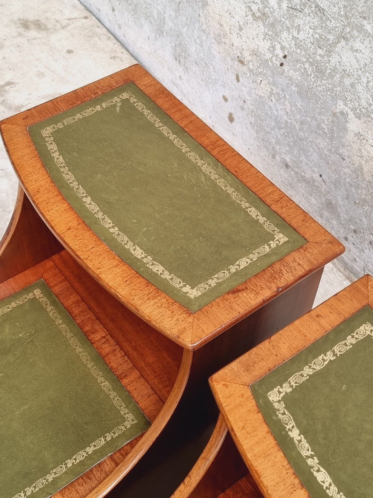 Set of mid century bedside tables with inlaid leather