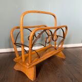 Vintage Wood and Brass Magazine Rack, 1930s