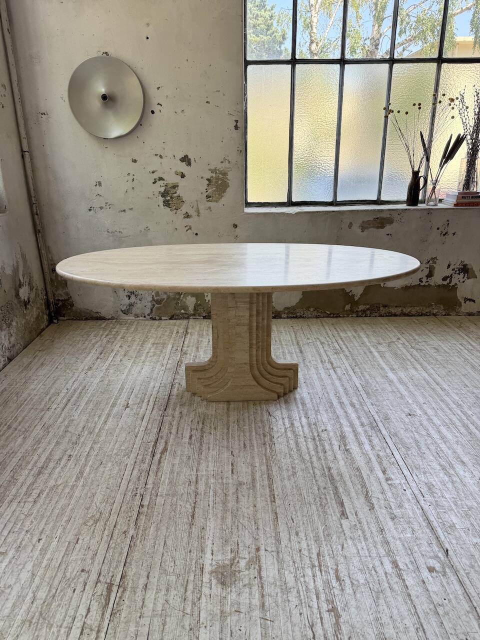 Travertine dining table 1970 Italy Tobia Scarpa