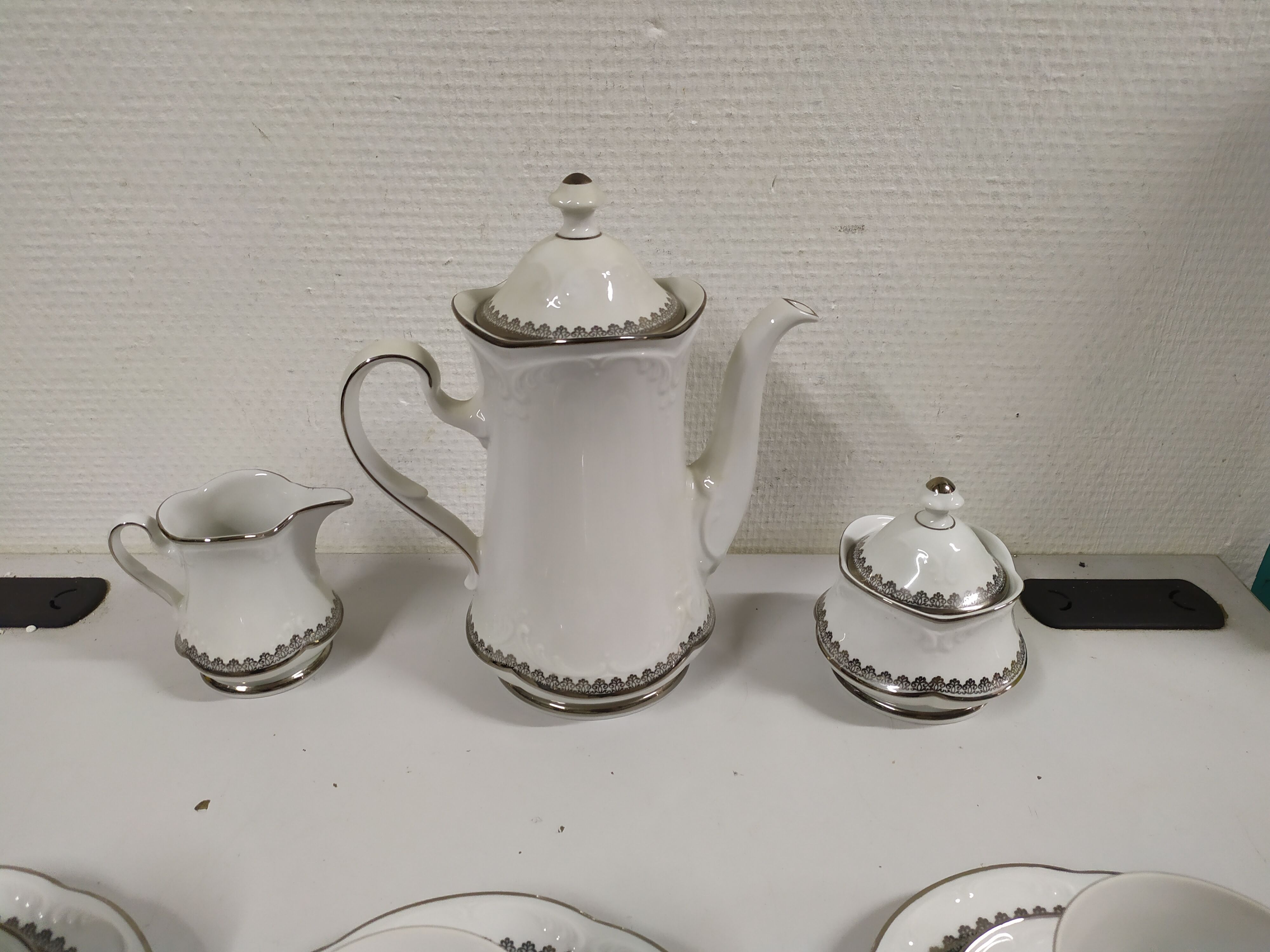 Coffee service for 6 people bavaria white and silver cup plate coffee maker milk pot sugar