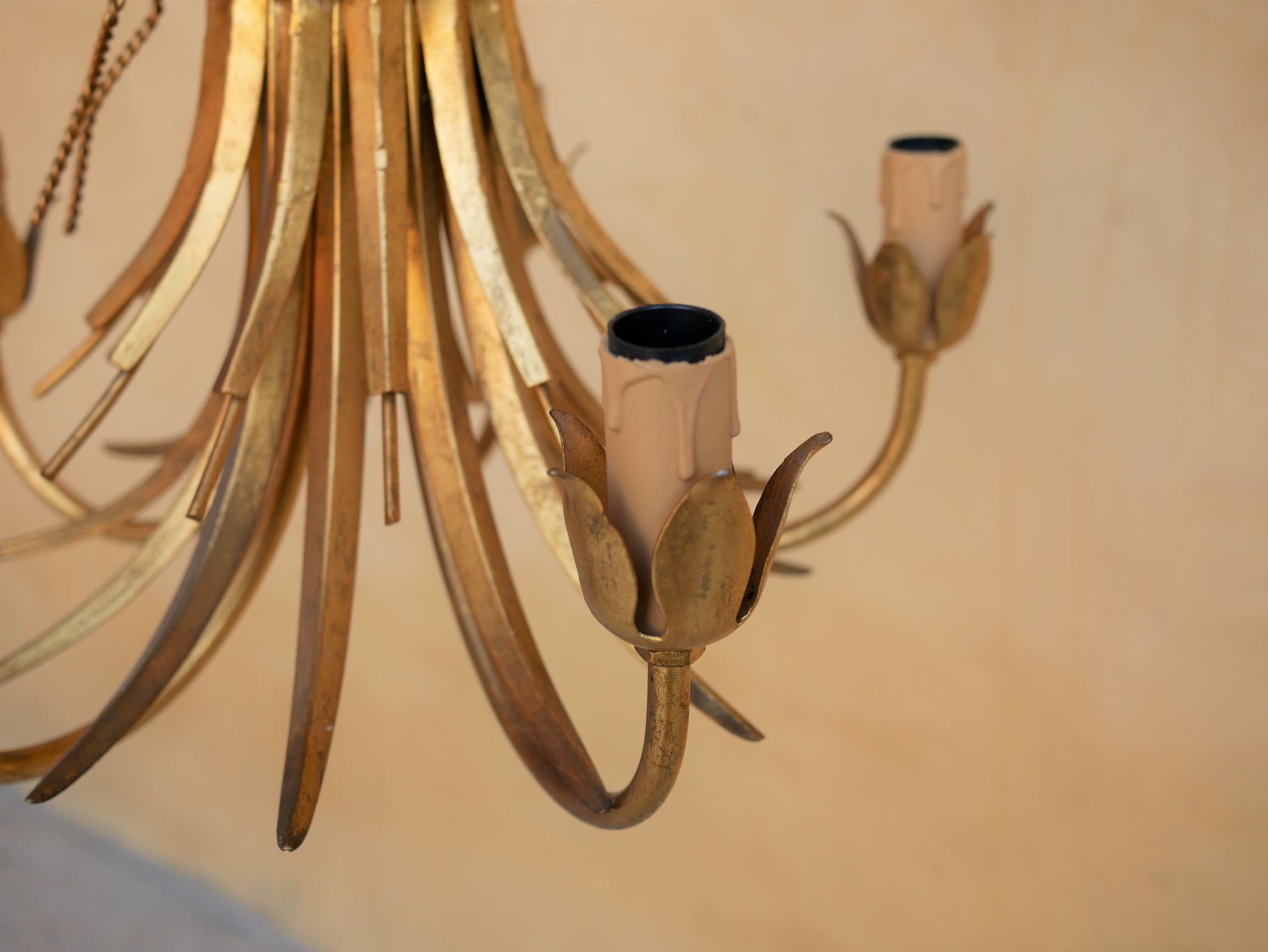 Golden vintage chandelier "wheat ears" by Maison Masca