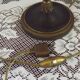 French Empire Style Green & Gold Brass Candlestick Table Lamp & Hide Shade