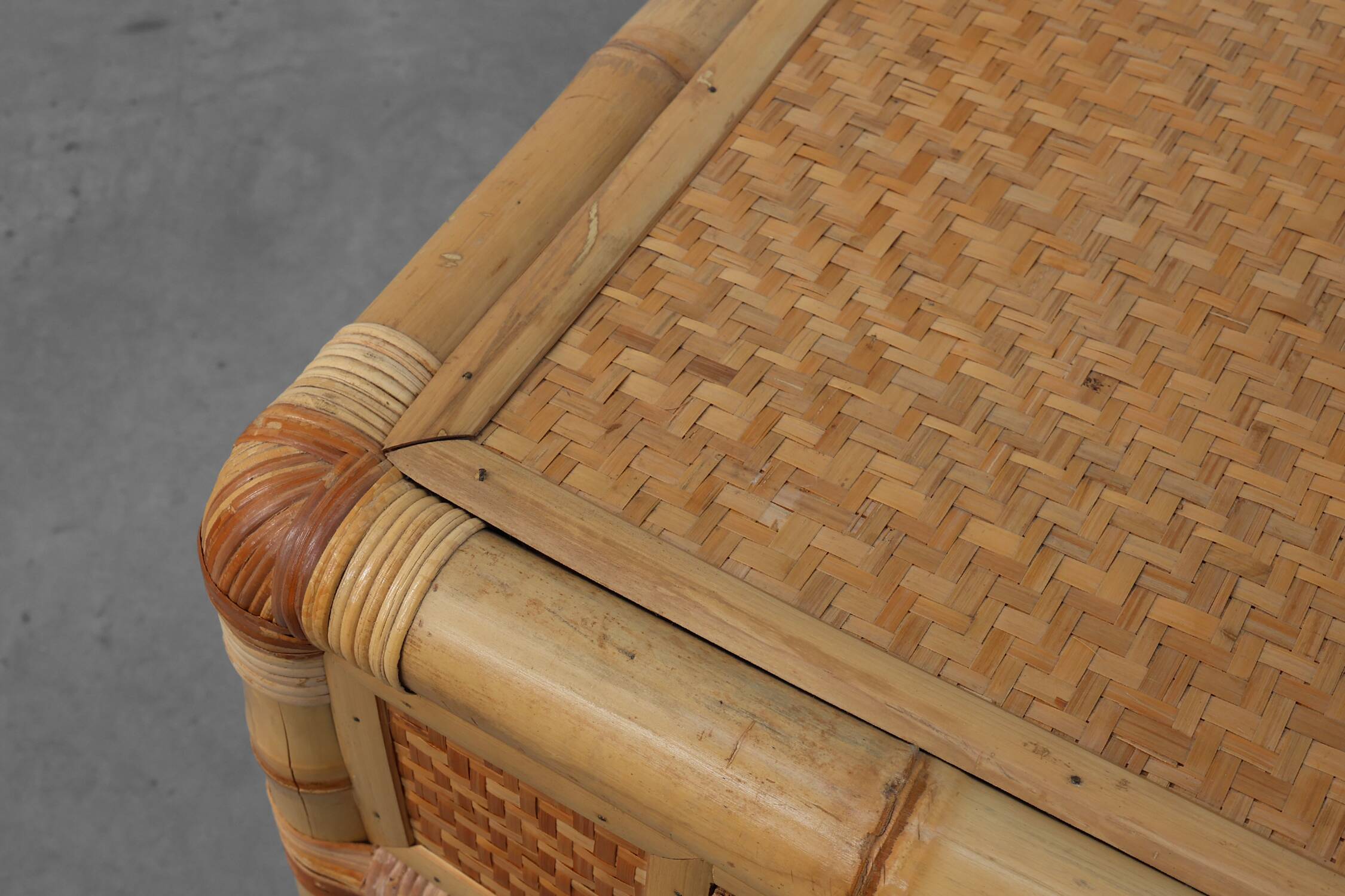 Italian 1970s bamboo and wicker chest of drawers or nightstand