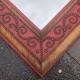 1950 wood and red leather studded mirror