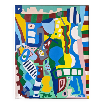 Peinture abstraite contemporaine « Blue Tiger » 2023 Acrylique non encadré sur toile