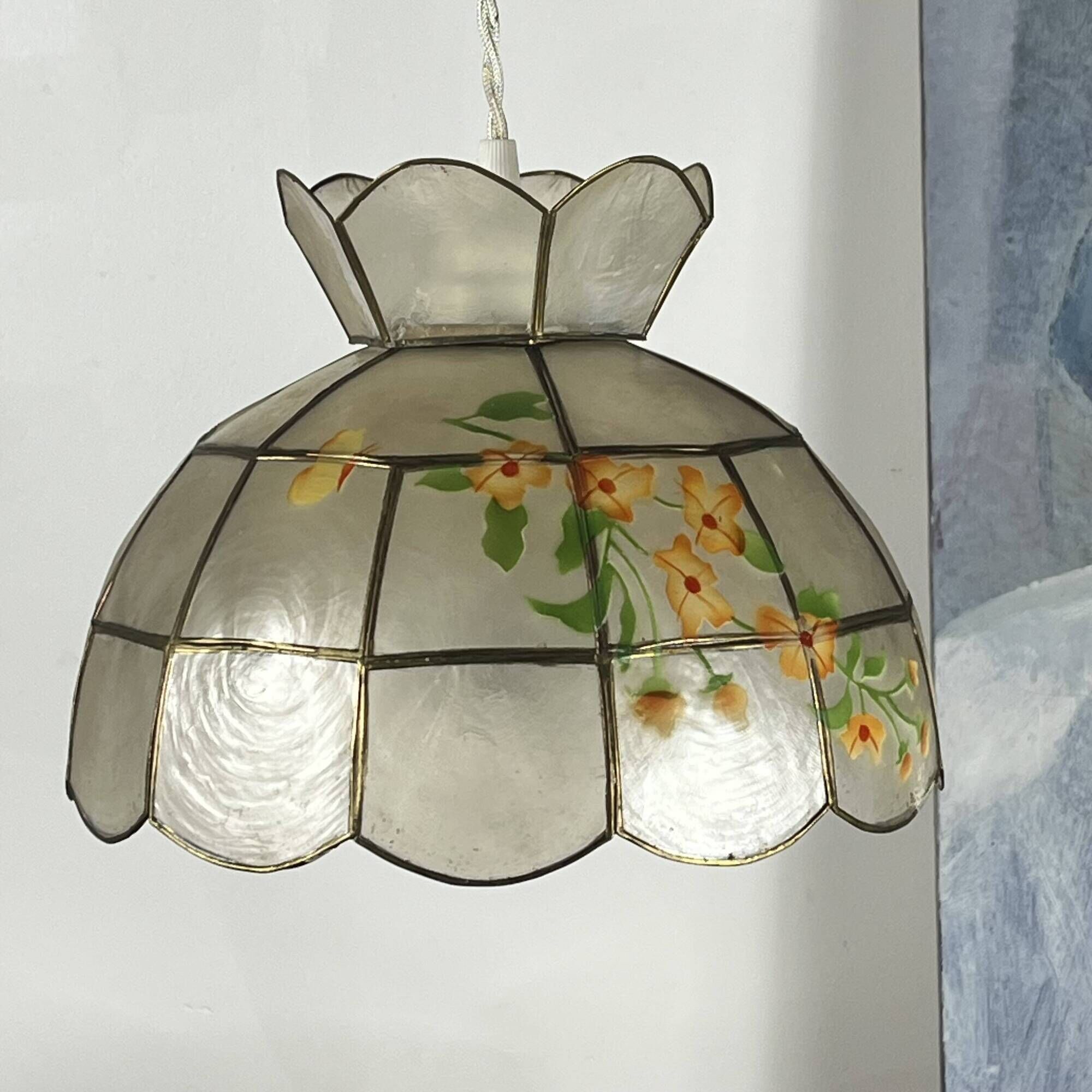 Capiz shell pendant light with flowers