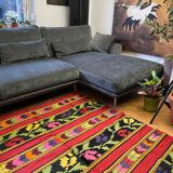 Romanian wool rug, red background with colourful tulips248x164cm