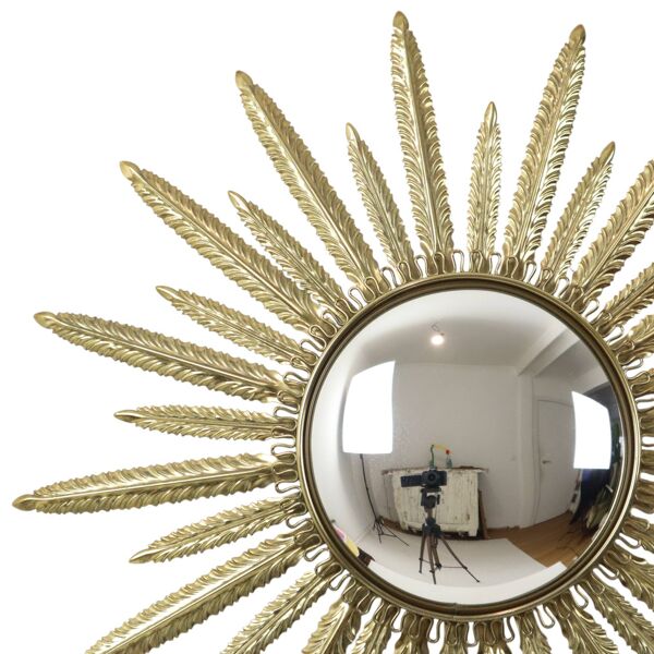 Miroir soleil convexe en métal cuivré du milieu du siècle Deknudt 55 cm