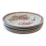 Lot of 6 soup plates Soup plate in pink, Moisson model signed Onnaing