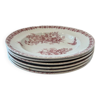 Lot 6 assiettes creuses Assiette creuse en rose, modèle Moisson signée Onnaing