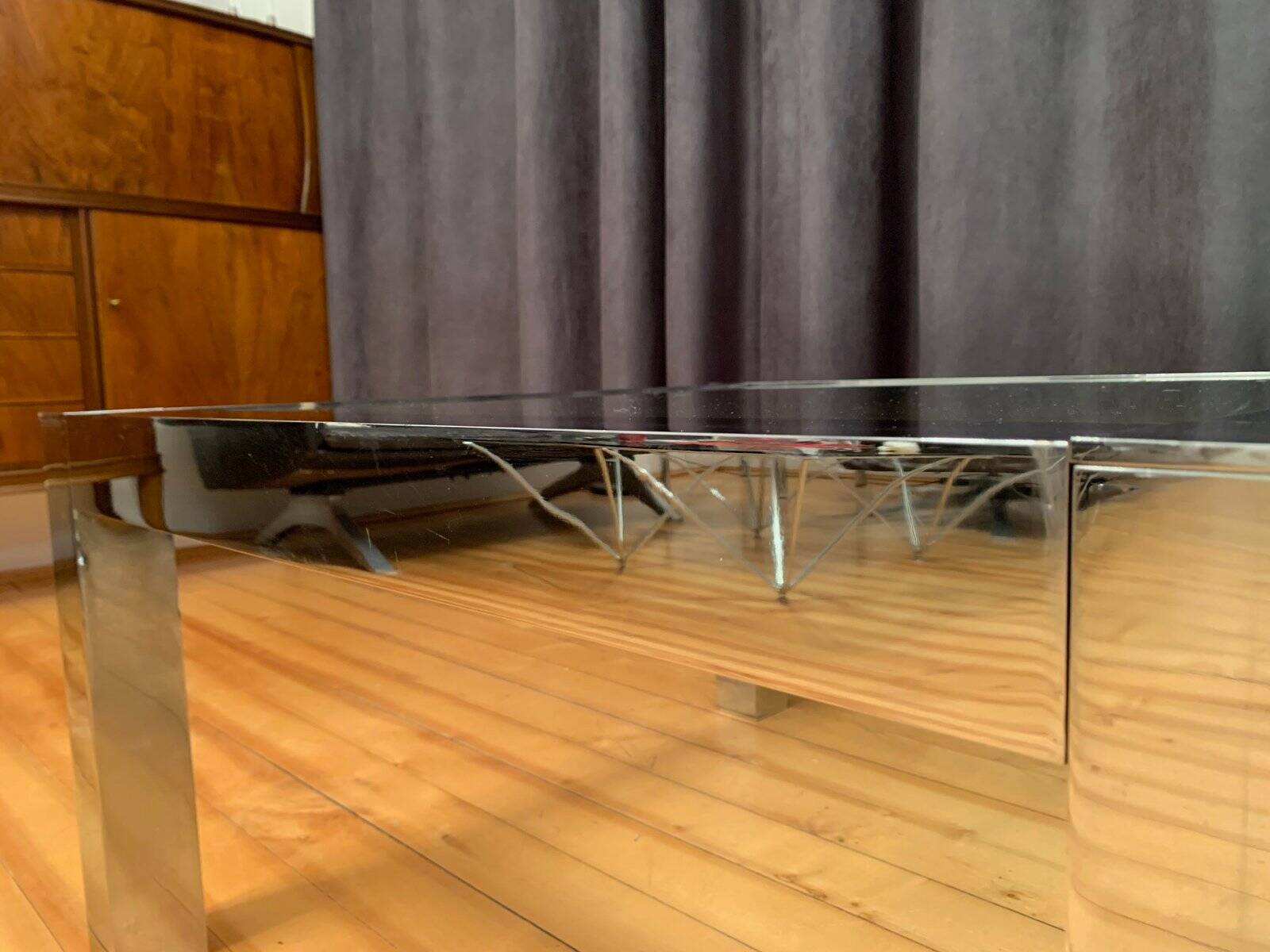 Table basse en chrome et en verre, Italie, années 1960