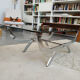 Rectangular chrome metal coffee table and 70s smoked glass