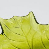 Vintage green glass leaf catchall from the 1970s.