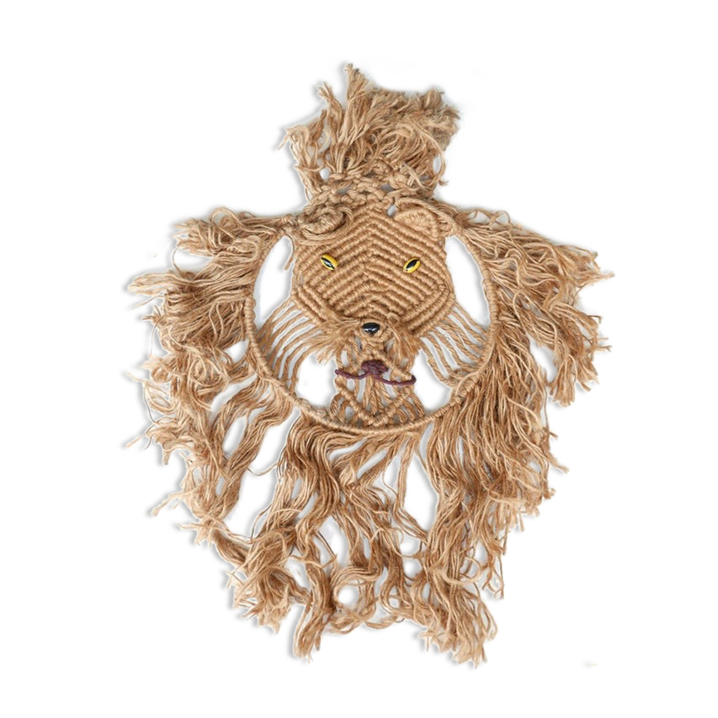 Lion wall weaving in macramé, 70s