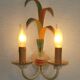 French vintage metal double wall light with peach and green leaves.