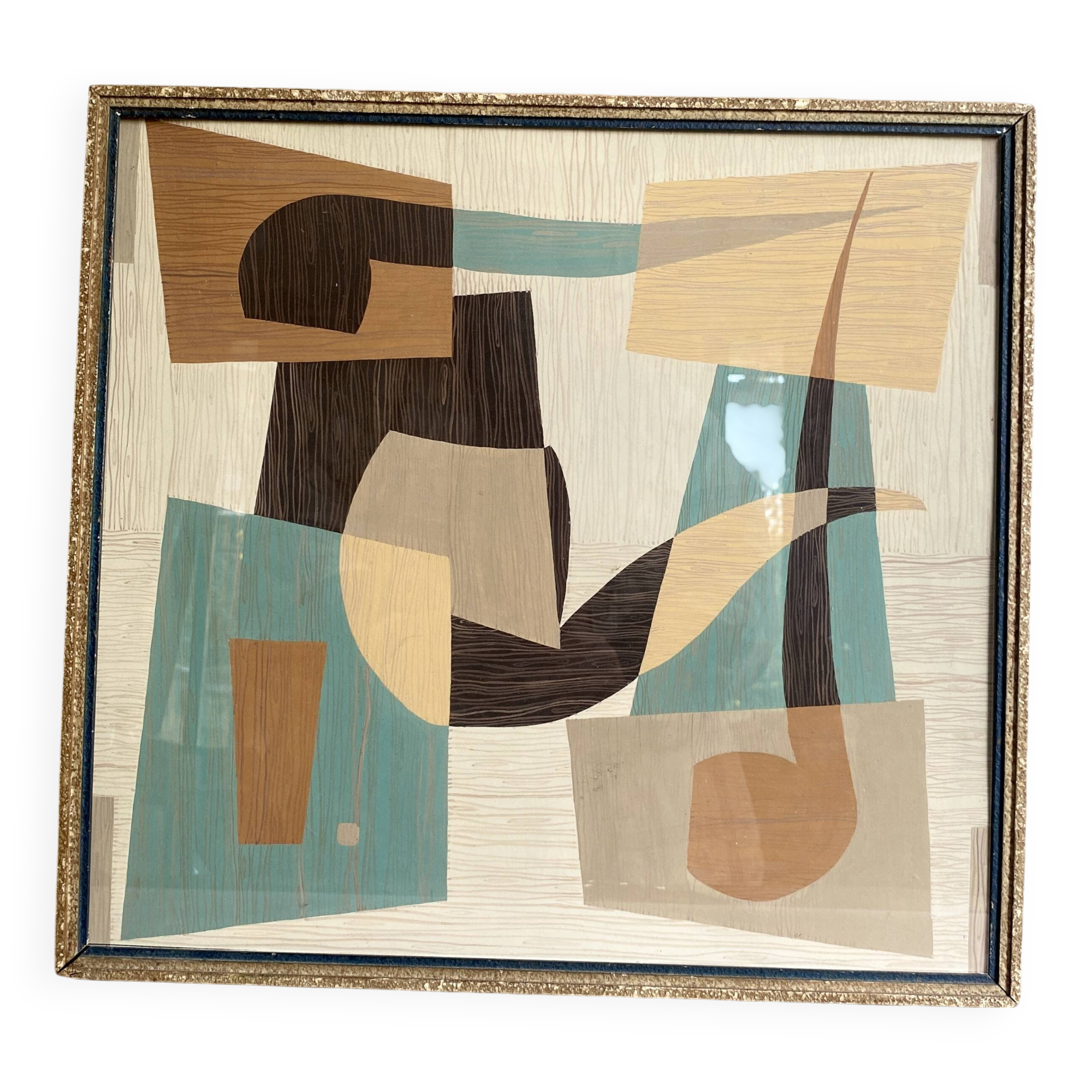 Gouache illustration on paper, glass frame