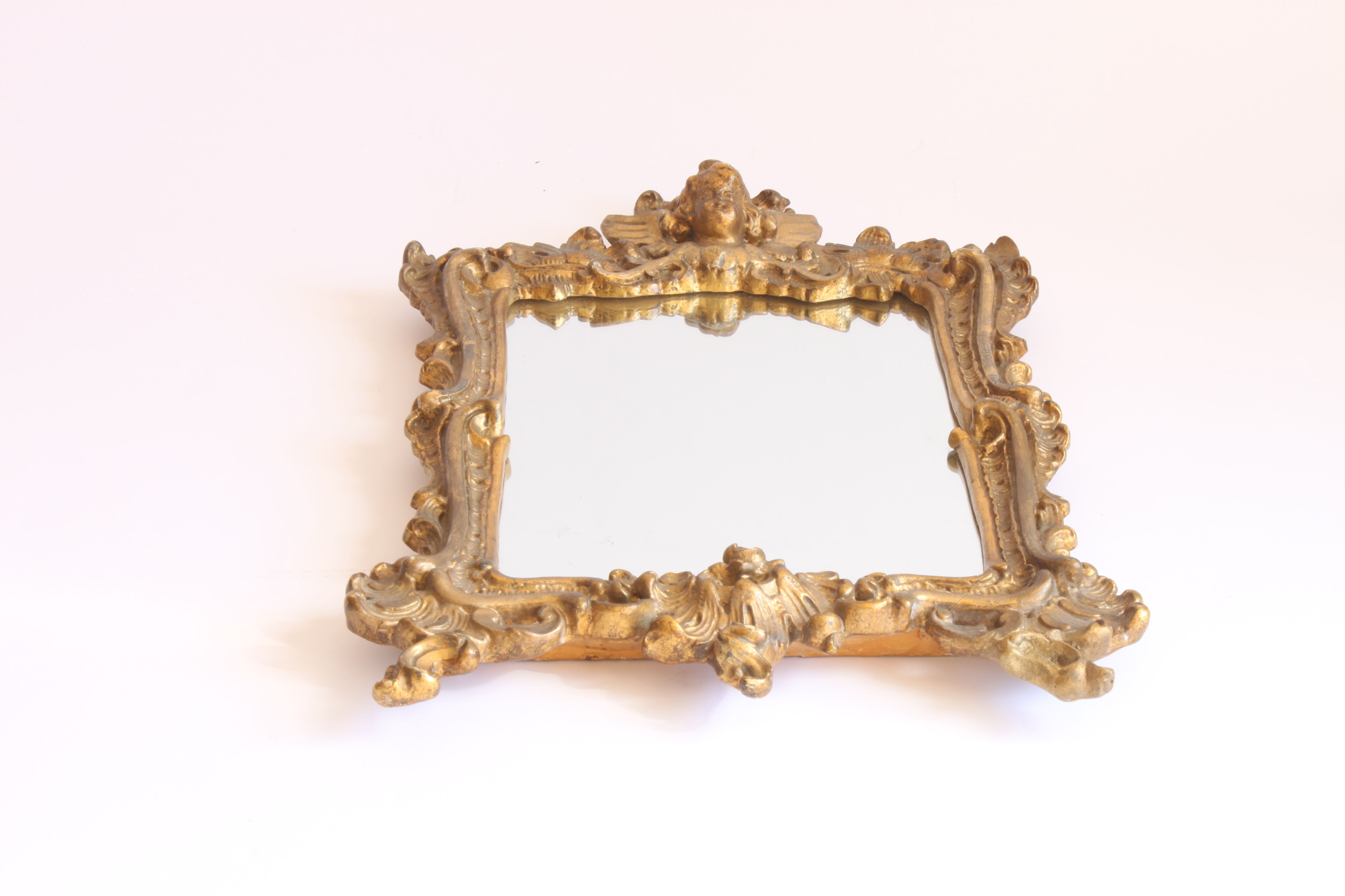 Gilded wooden angel mirror, Third Republic Rococo revival.