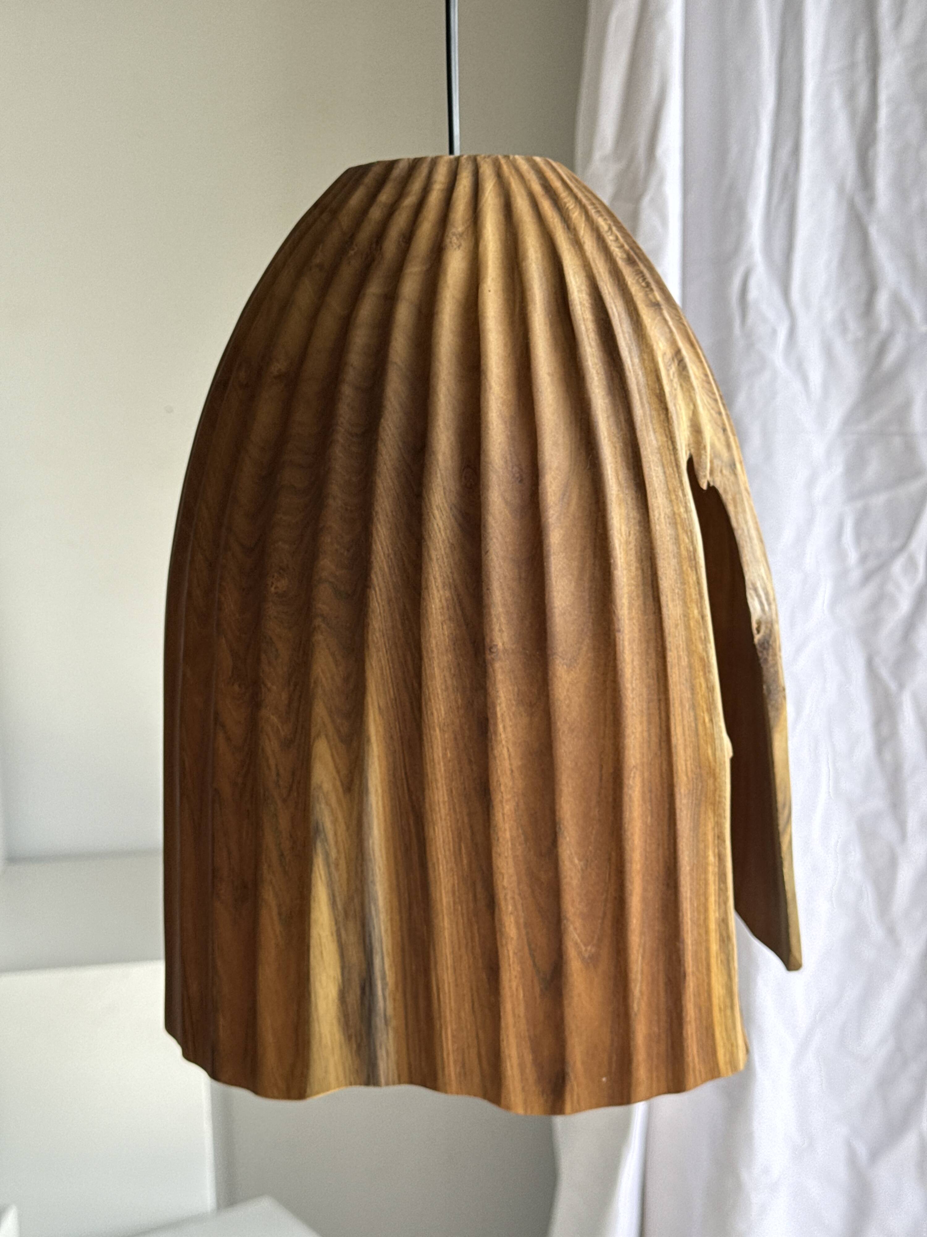 Large suspension or lampshade in organic natural teak, tubular H40 D30.