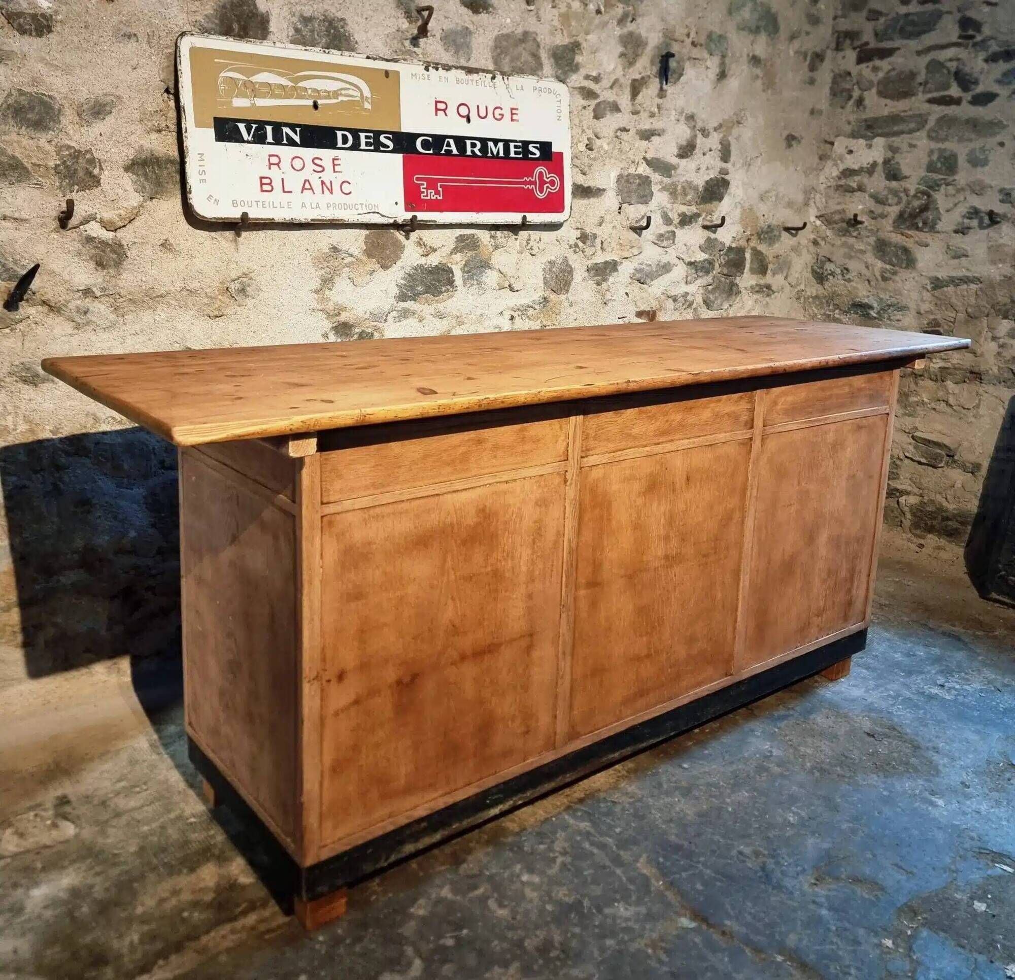 Vintage French Oak and Pine Counter – 1930s Shop Counter or Kitchen Island
