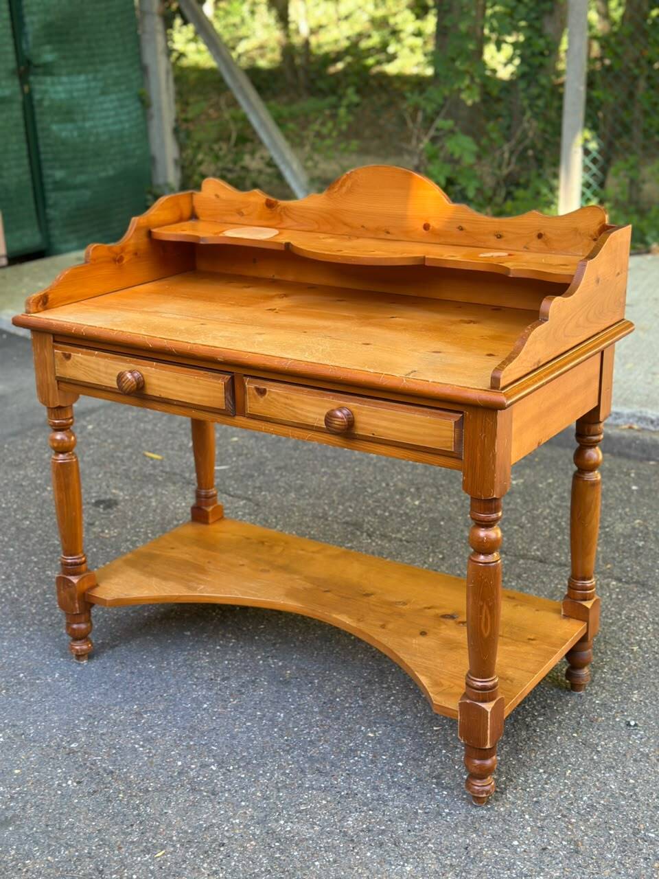 Vintage Console Desk in Solid Pine with Removable Upper Unit 1980