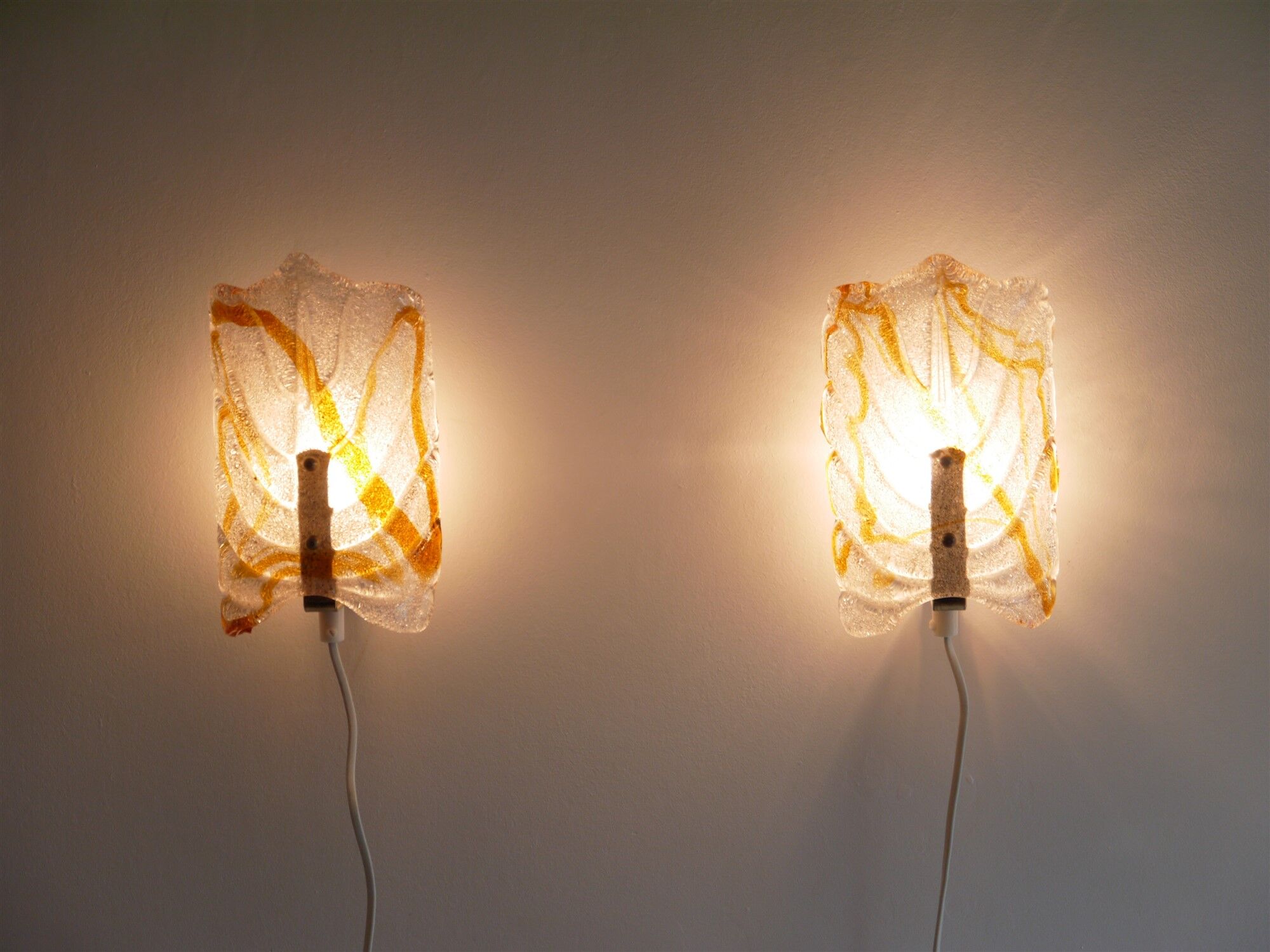 Pair of Scandinavian glass and brass wall light 1970