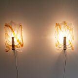 Pair of Scandinavian glass and brass wall light 1970