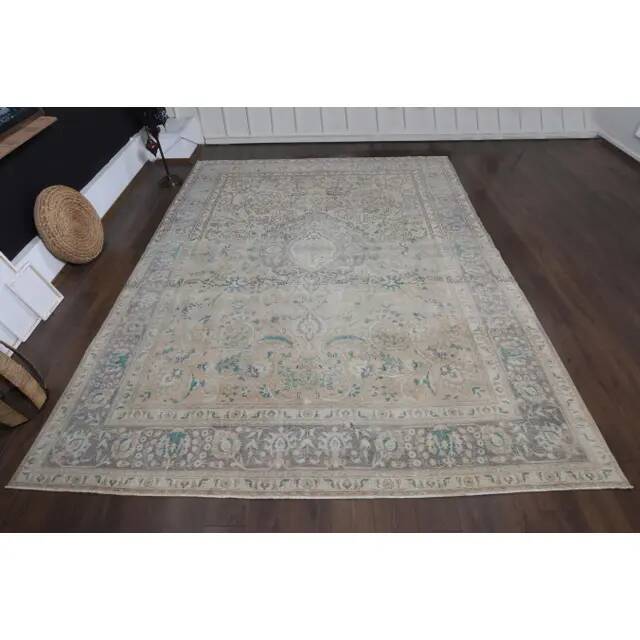 1970s Vintage Persian Handmade Wool Cotton Blue Area Rug 298x384