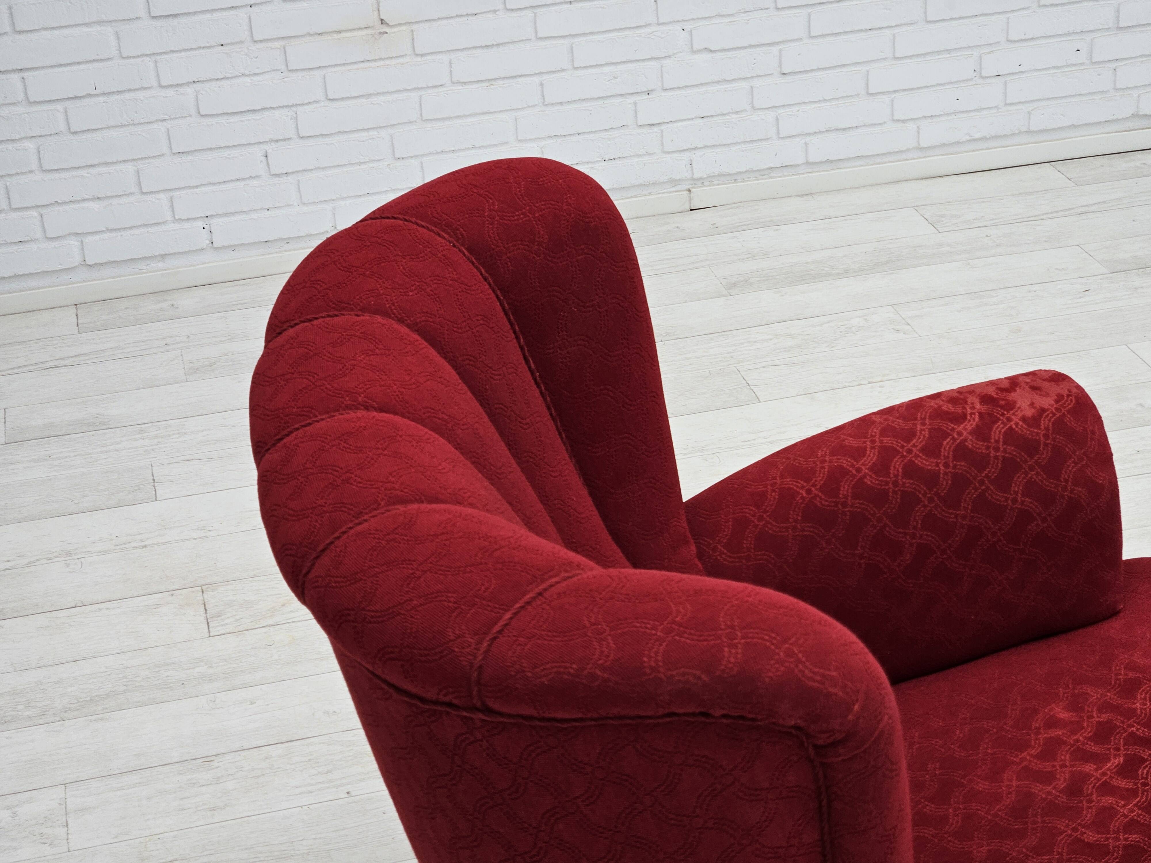 1960s, Danish relax armchair, original condition, red cotton/wool, oak wood.