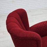 1960s, Danish relax armchair, original condition, red cotton/wool, oak wood.