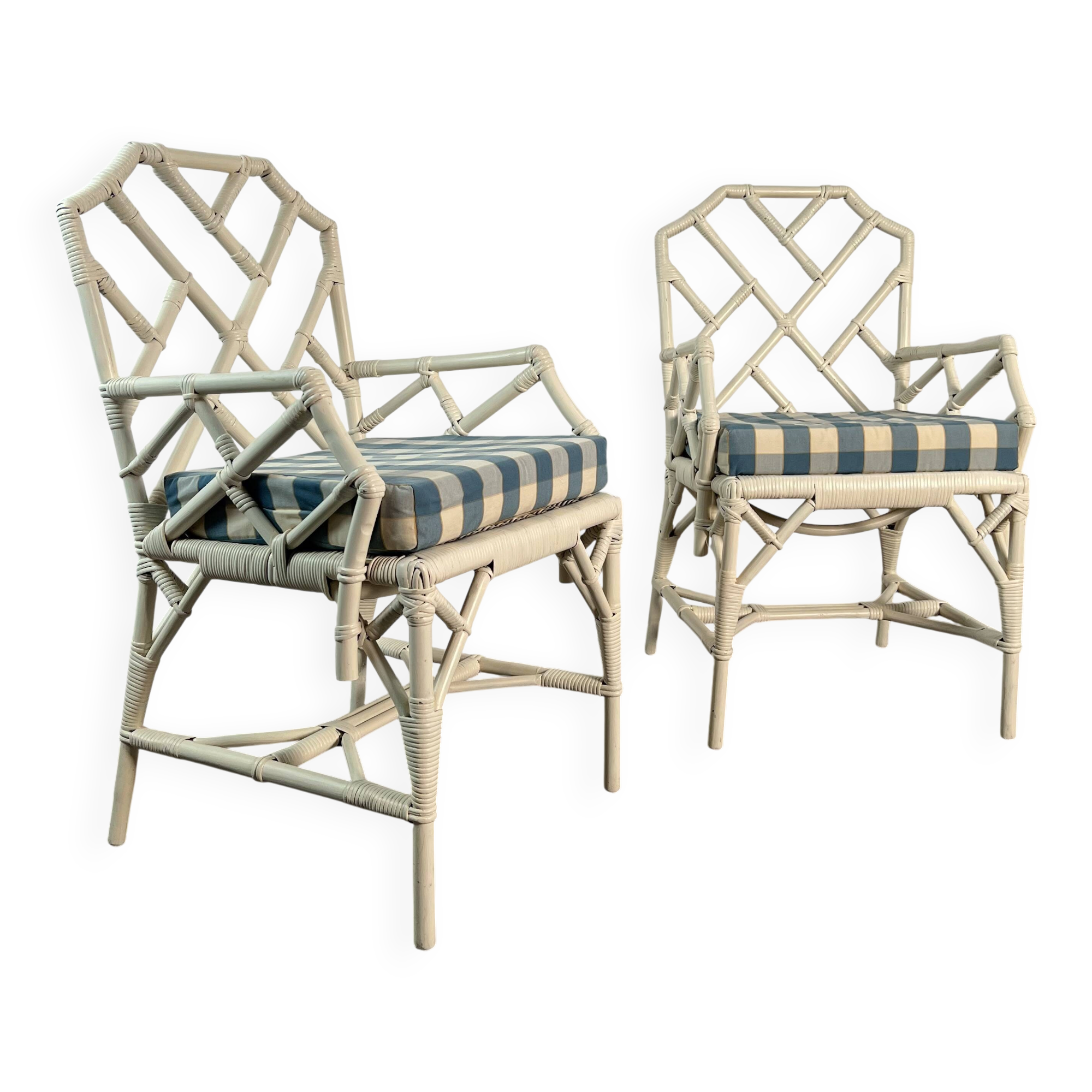 Pair of Angraves armchairs model Invincible in Chinese Chippendale style.