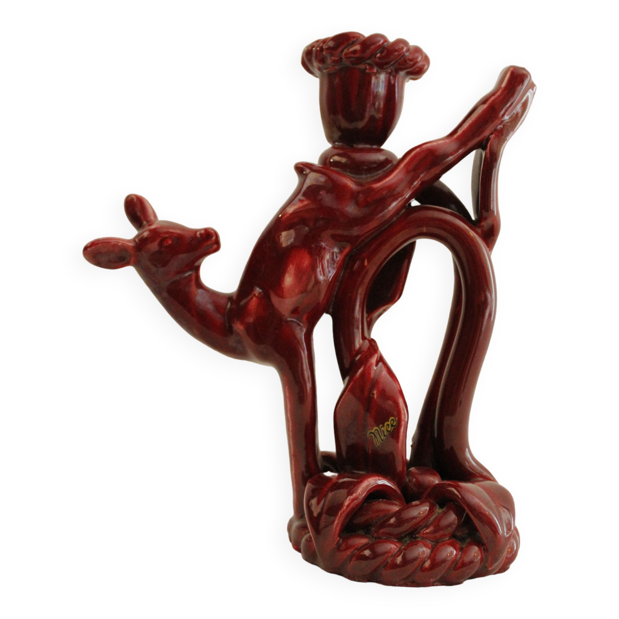 Vintage red ceramic candle holder - doe - "Nice"