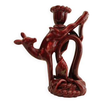 Vintage red ceramic candle holder - doe - "Nice"