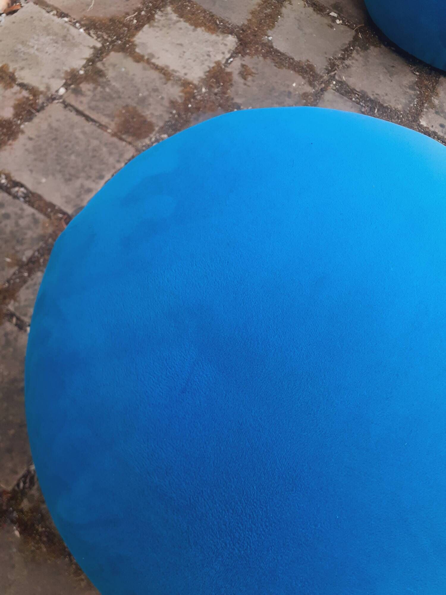 Pair of stools, blue ball ottoman from the 80s.