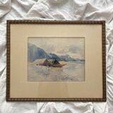 Aquarelle ancienne paysage suisse signée Fürst 1915