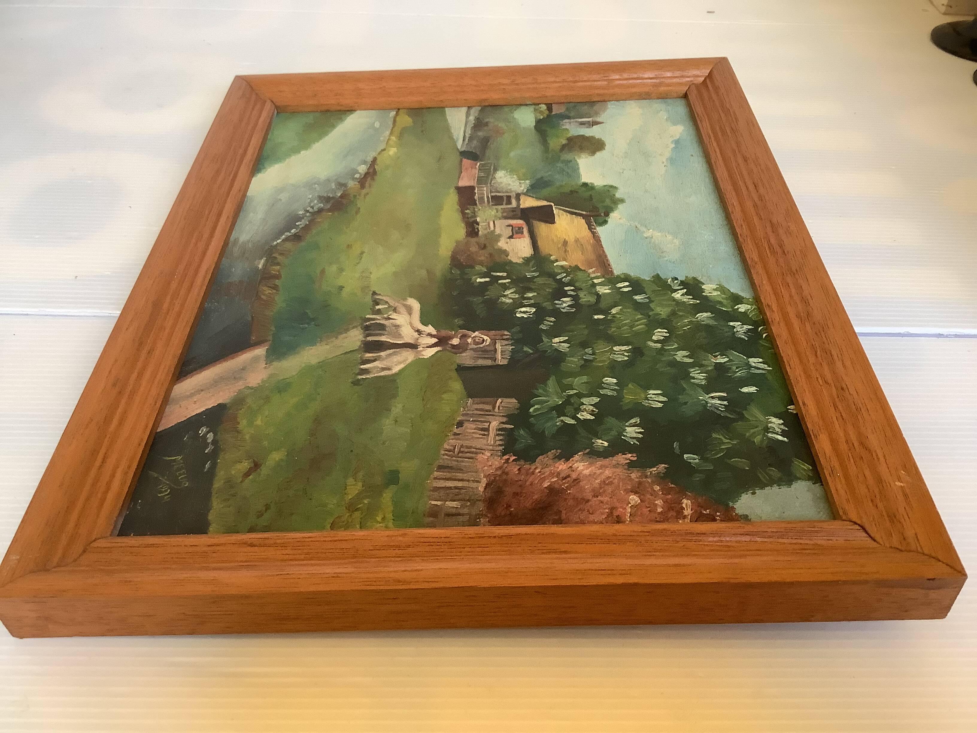Shepherd's table and its sheep, oil on canvas signed.