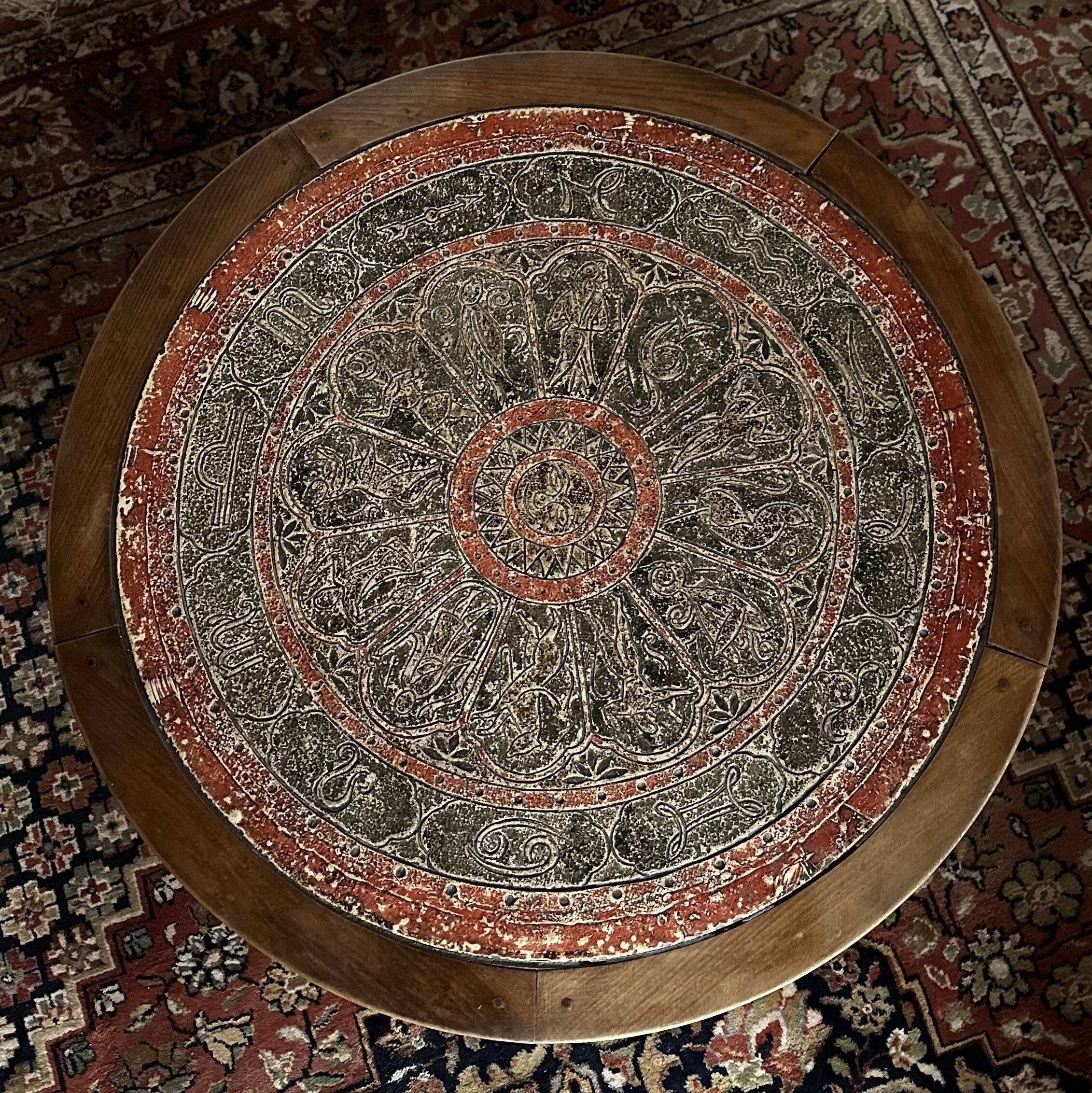 Zodiac round coffee table - Wood and ceramic - Vallauris