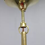 1930s Art Deco brass chandelier with textured glass globes, Czechoslovakia