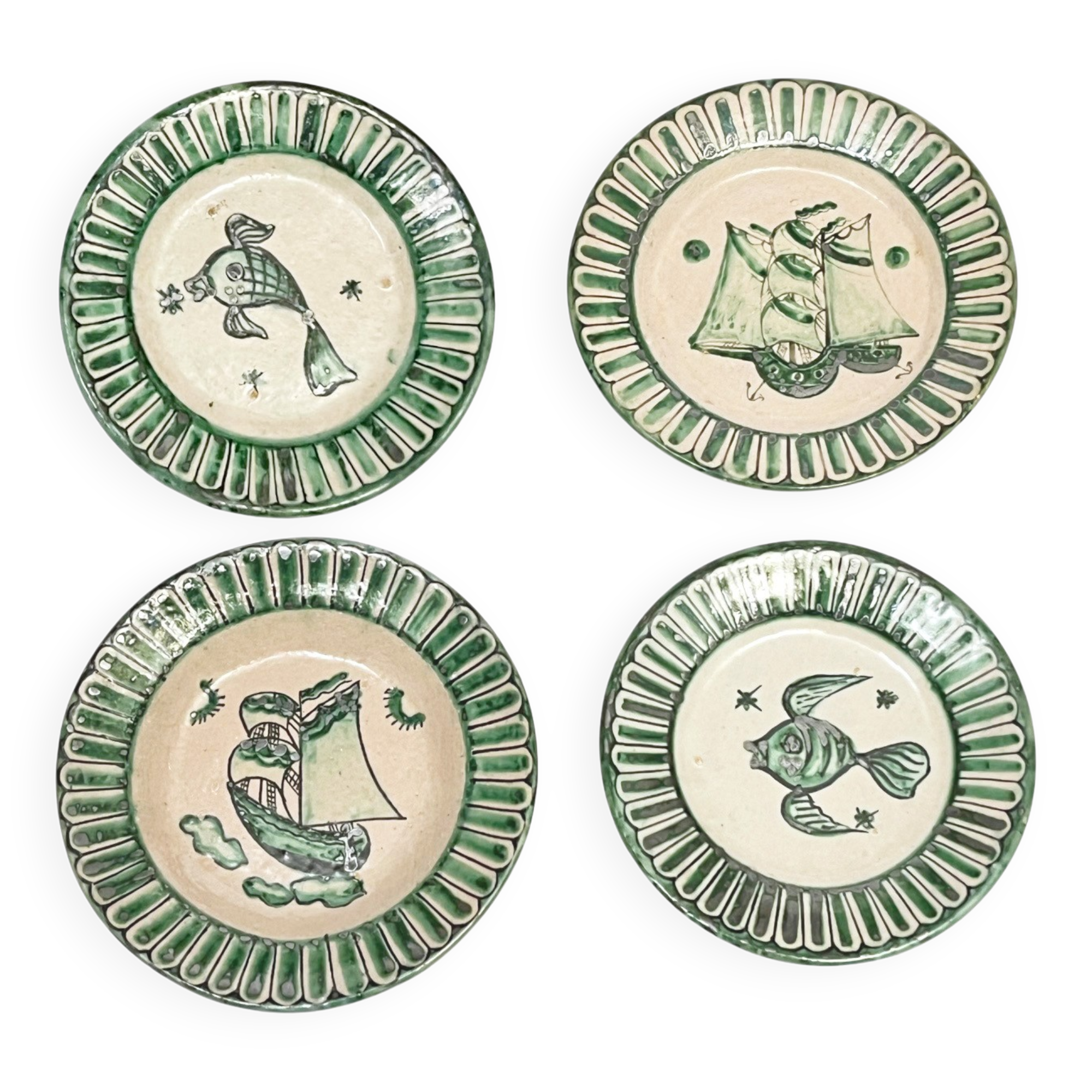 4 Vietri plates decorated by Fabbrica Ceramica Avallone, 1930s