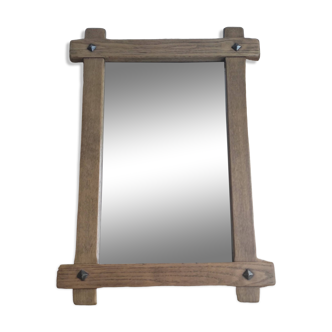 Brutalist oak mirror