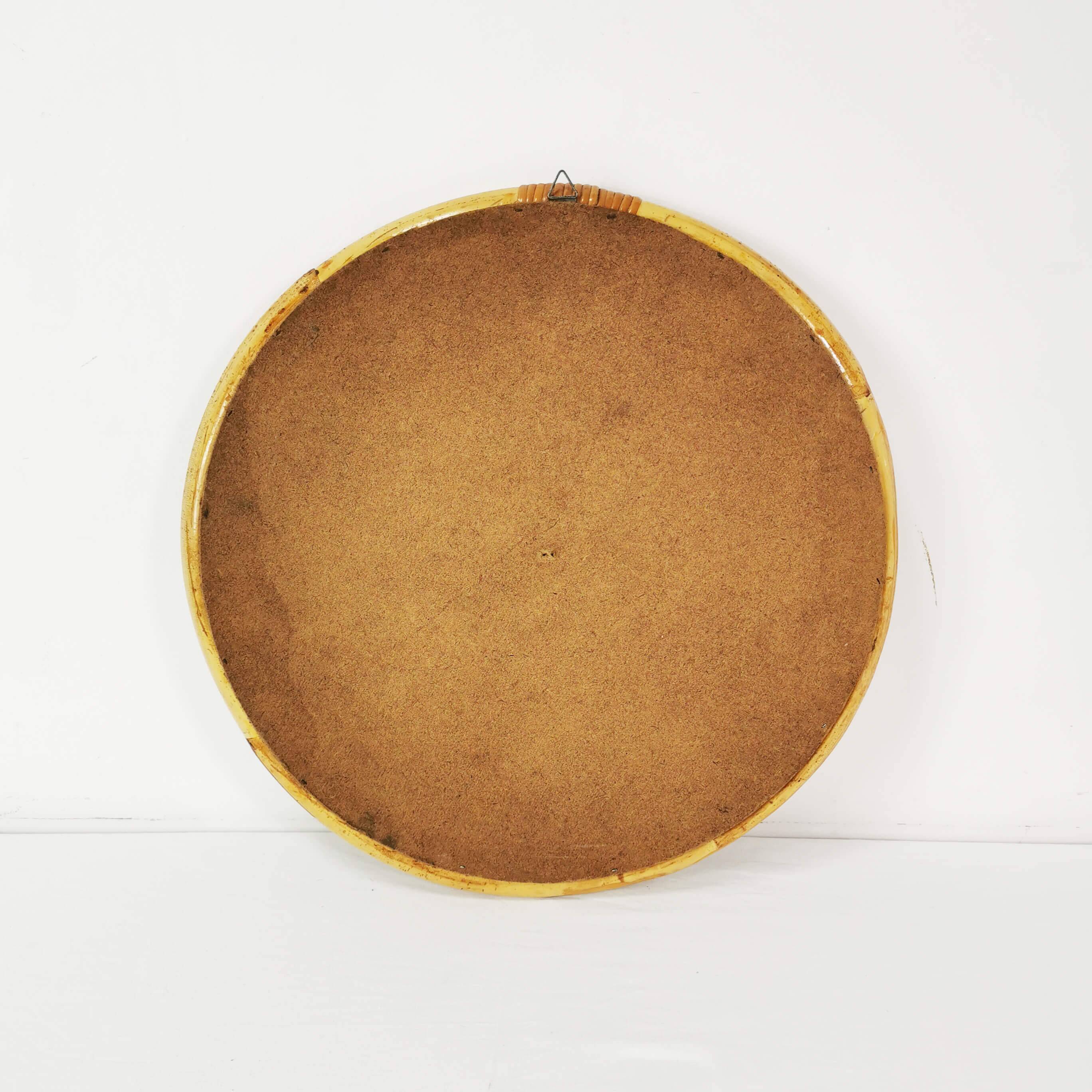 Wall-mounted, round bamboo mirror, Germany, 1970s.