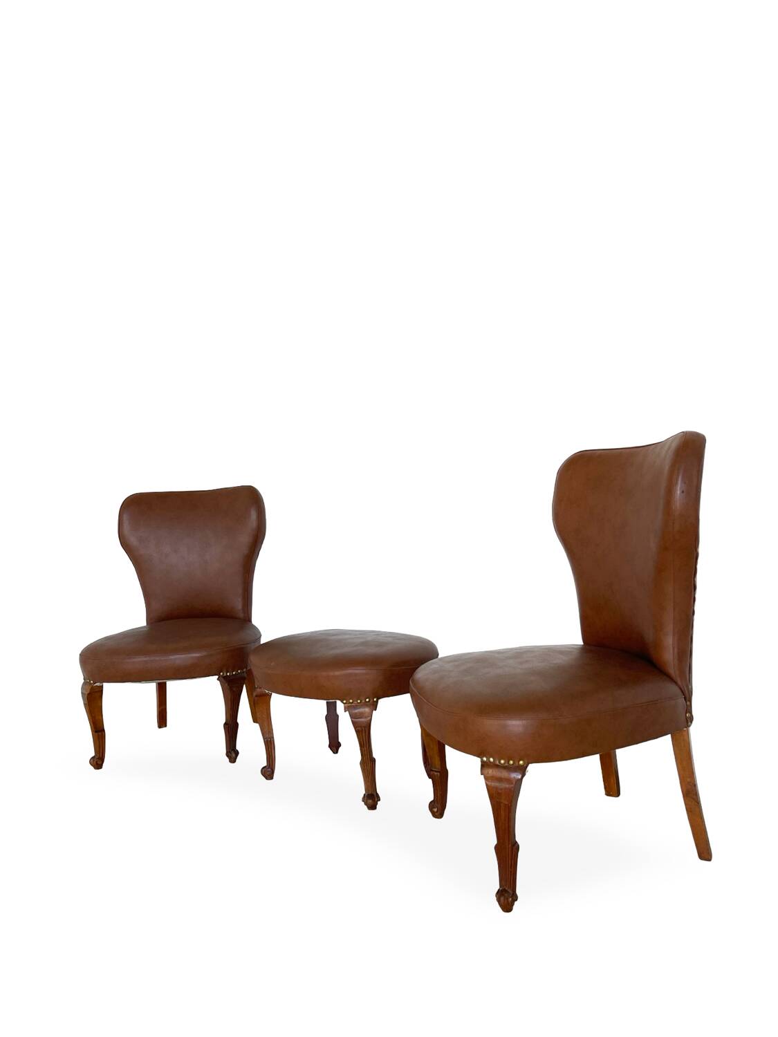 Ensemble de chaises d'appoint et tabouret pour pied, années 1950.