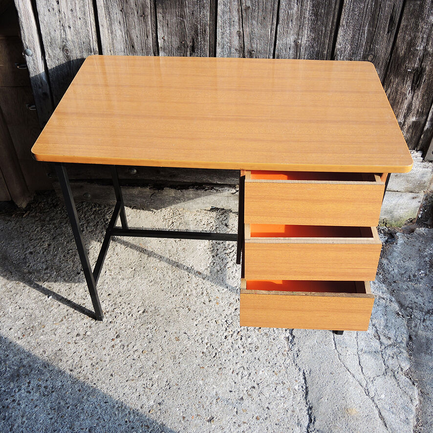 Vintage formica and metal desk with matching chair.
