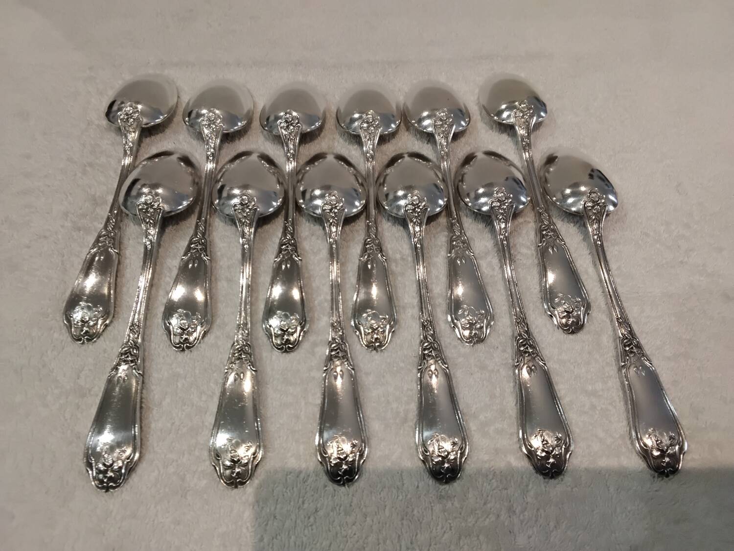 12 silver plated soup spoons by goldsmith Ravinet Denfert art nouveau