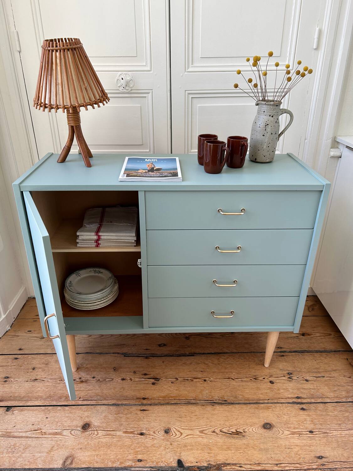 Vintage sideboard revisited in Almond Sarah Lavoine collection (Resources)