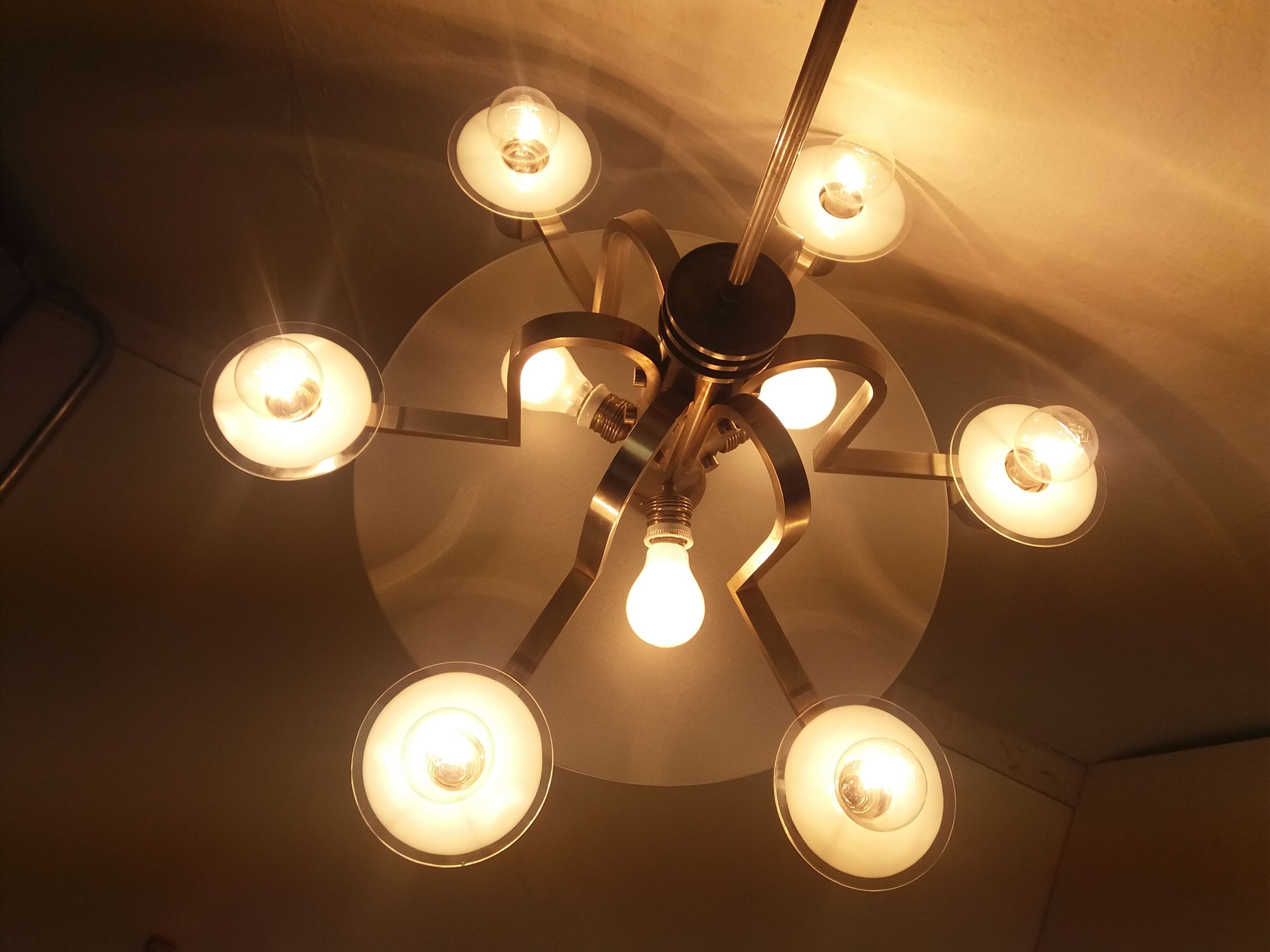 1930 Art deco Metal chandelier Functionalism, Czechoslovakia